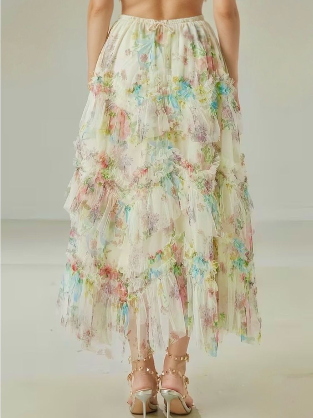 Romantic,  Floral Tiered Tulle - Skirt